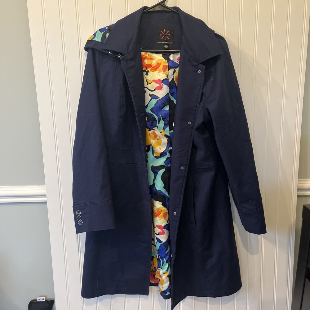 Isaac Mizrahi Women's Navy Trench Coat, Sz 12, spring, Iconic,Classic, Hood prep